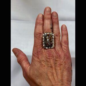 NWT OOAK Square Mexican Agate Sterling Silver Ring 925 Western Style Boho 8